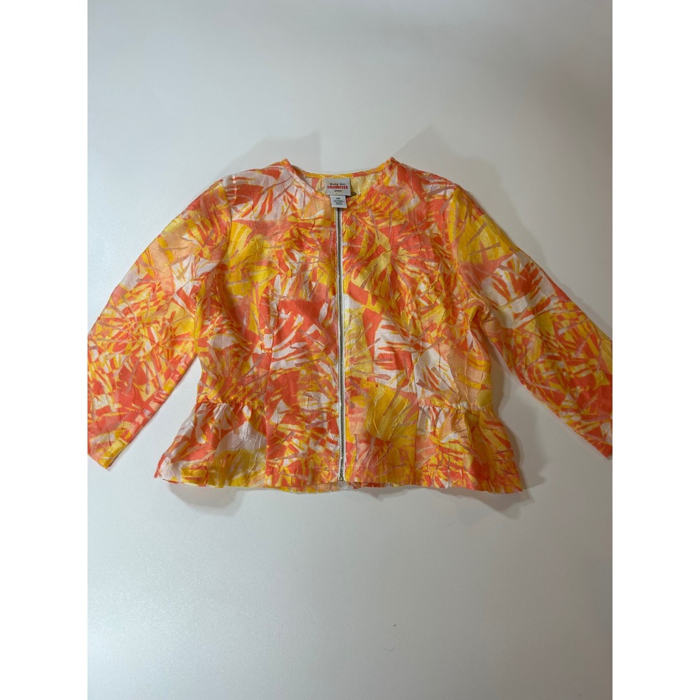 Ruby Rd. Favorites Zip Up Top Women's 10P Orange Yellow Tropical Peplum